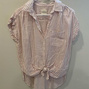 American Eagle striped button up with front tie